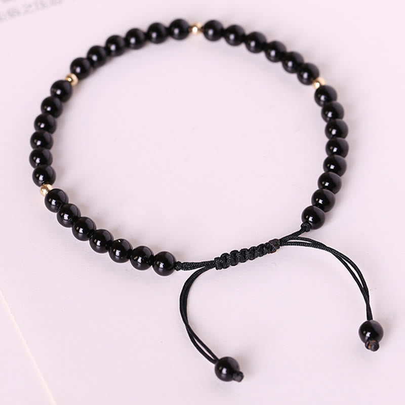 4 mm schwarzes Obsidian-Schutzseilarmband
