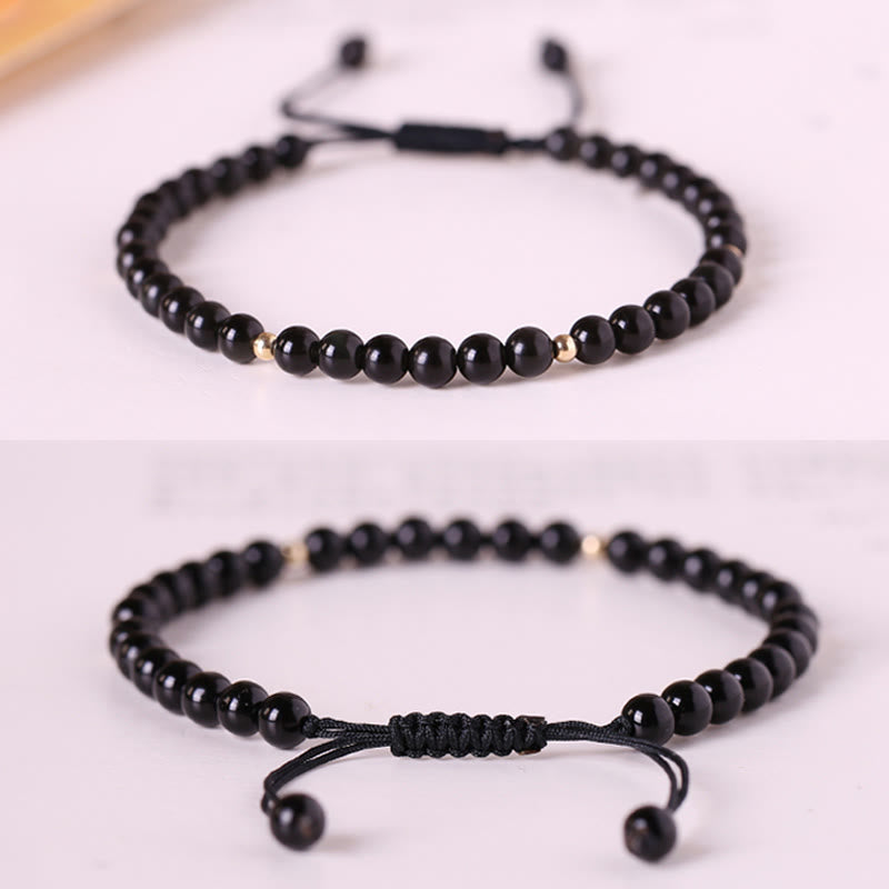 4 mm schwarzes Obsidian-Schutzseilarmband