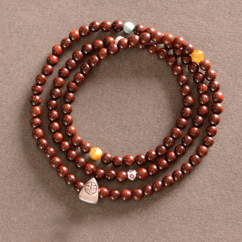 4 mm kleines Blattarmband aus rotem Sandelholz für spirituellen Schutz
