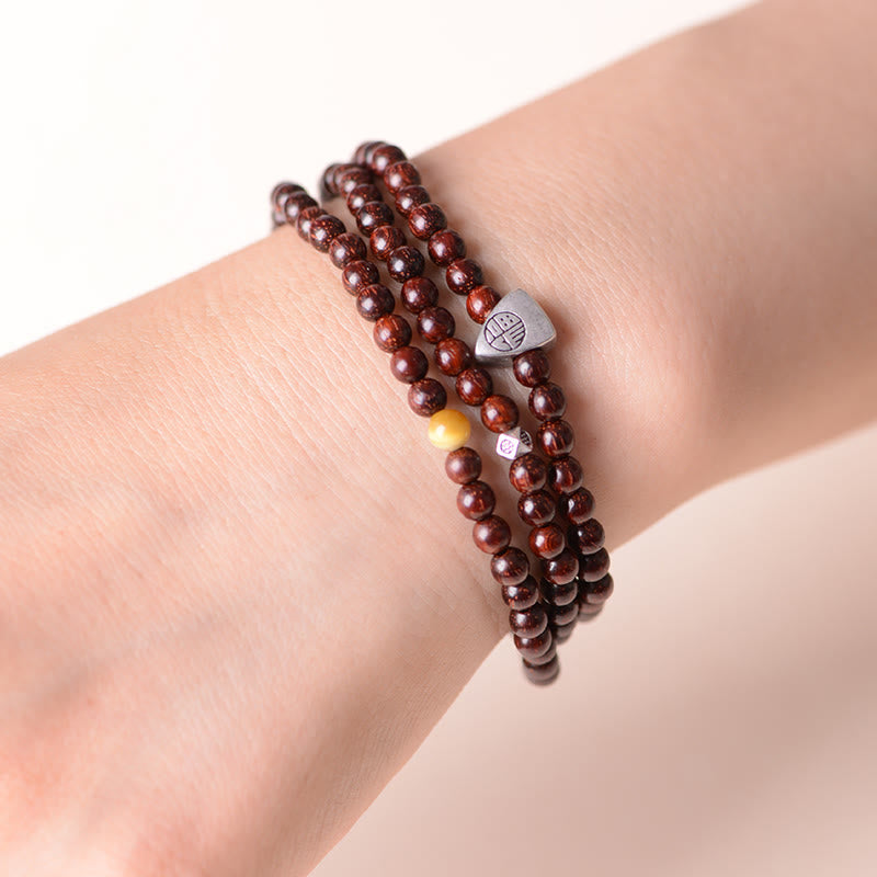 4 mm kleines Blattarmband aus rotem Sandelholz für spirituellen Schutz