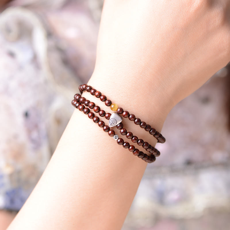 4 mm kleines Blattarmband aus rotem Sandelholz für spirituellen Schutz