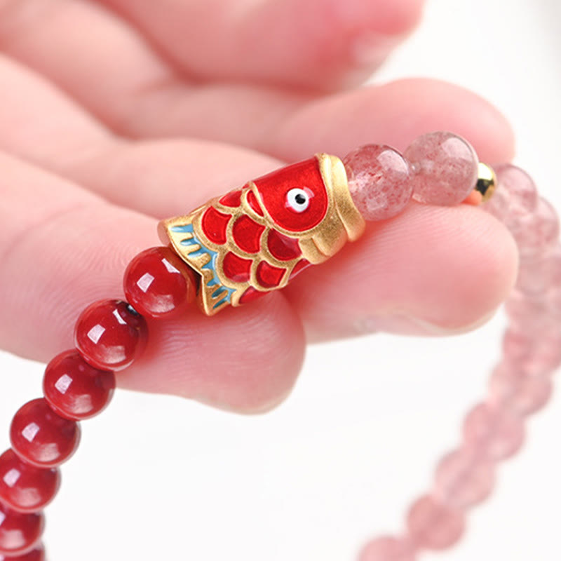 4 mm Erdbeerquarz-Glücks-Koi-Fisch-Heilarmband