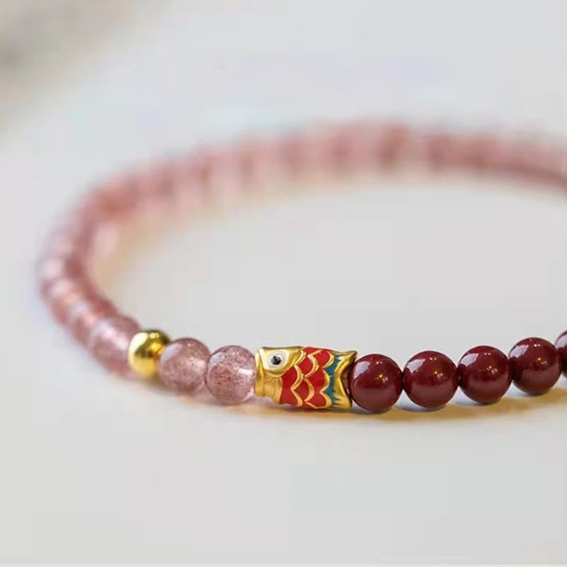4 mm Erdbeerquarz-Glücks-Koi-Fisch-Heilarmband