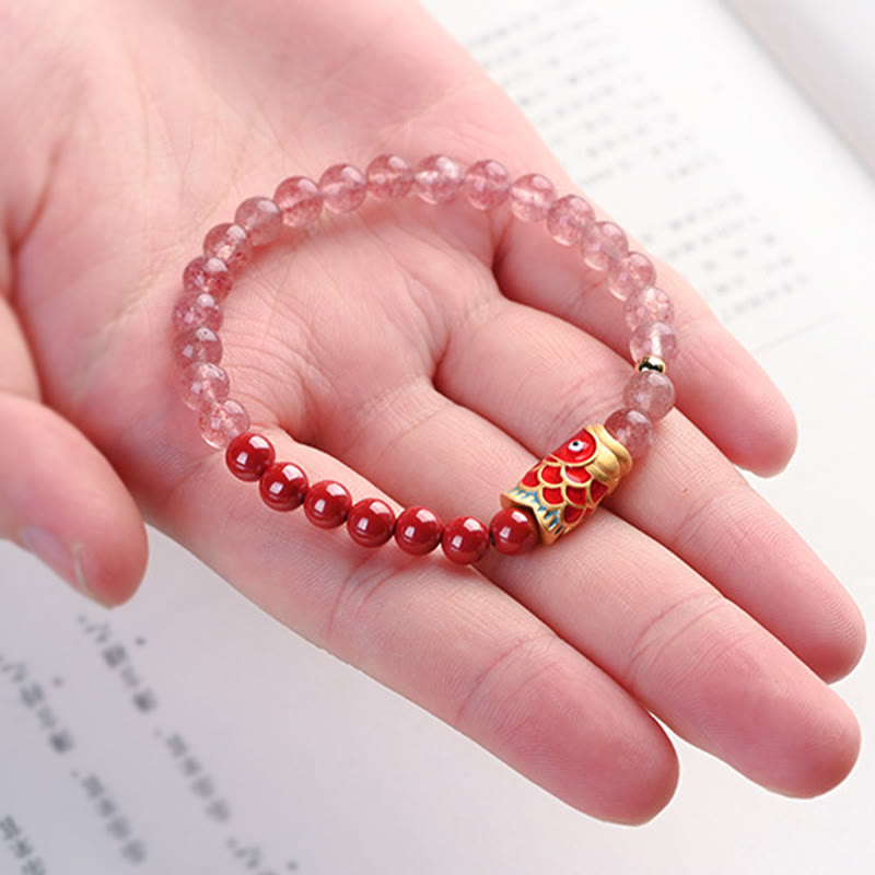 4 mm Erdbeerquarz-Glücks-Koi-Fisch-Heilarmband