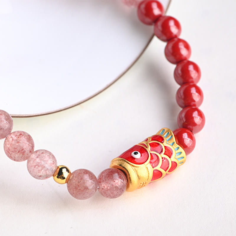 4 mm Erdbeerquarz-Glücks-Koi-Fisch-Heilarmband