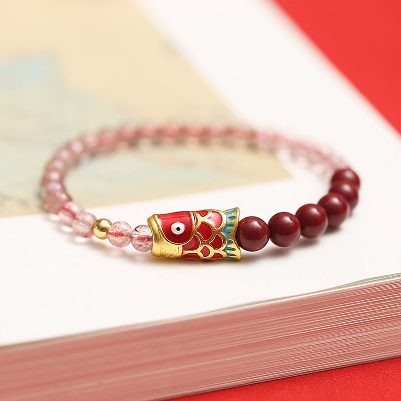 4 mm Erdbeerquarz-Glücks-Koi-Fisch-Heilarmband