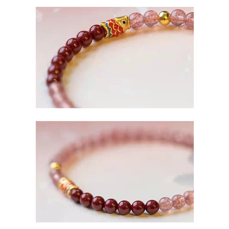 4 mm Erdbeerquarz-Glücks-Koi-Fisch-Heilarmband