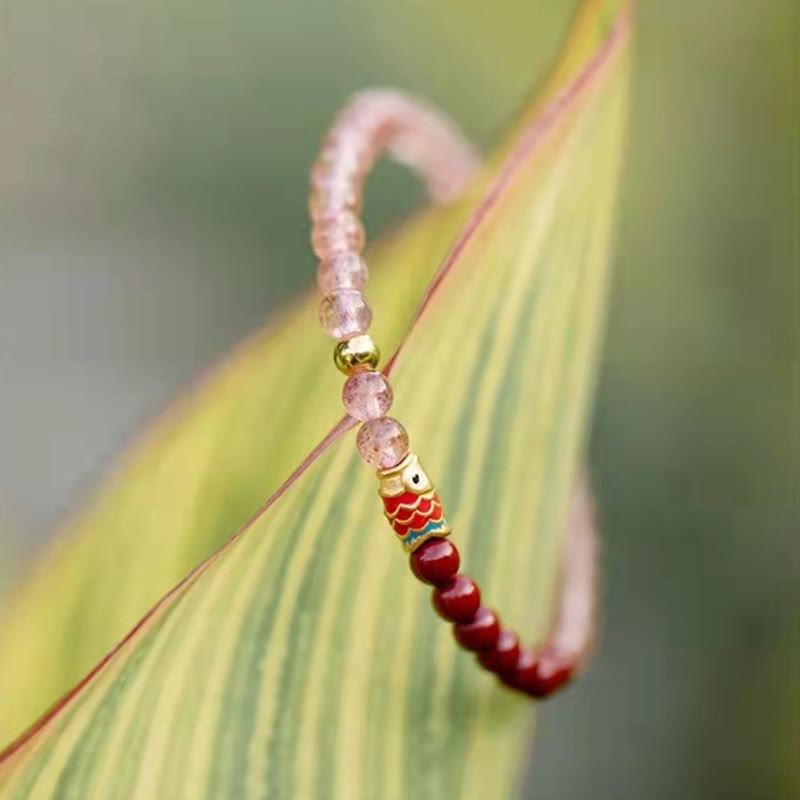 4 mm Erdbeerquarz-Glücks-Koi-Fisch-Heilarmband