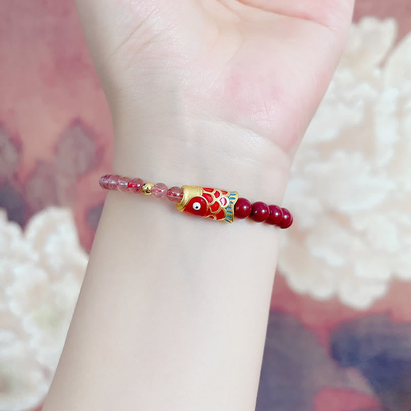 4 mm Erdbeerquarz-Glücks-Koi-Fisch-Heilarmband