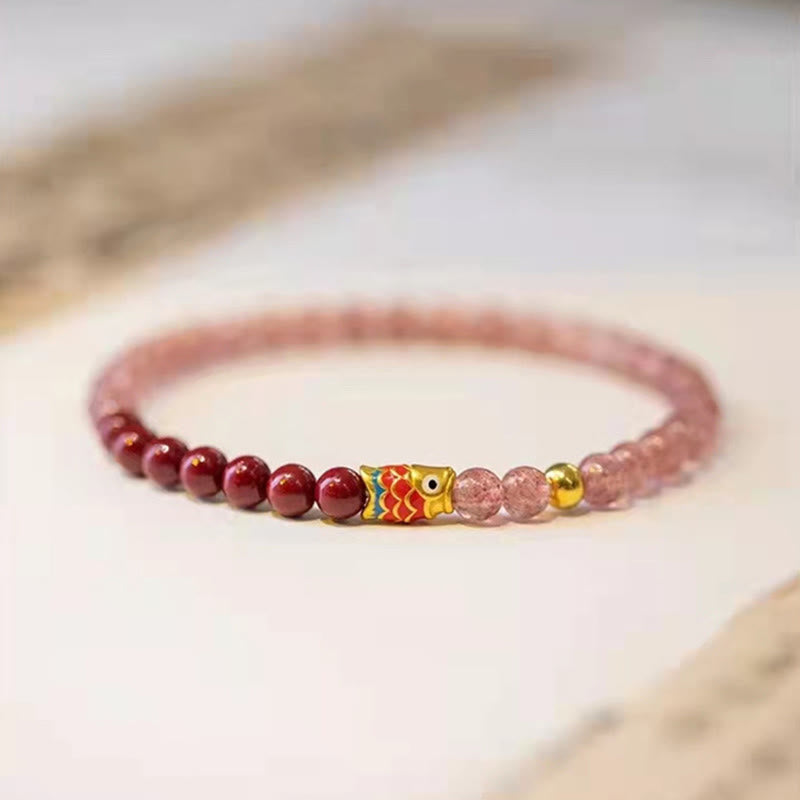 4 mm Erdbeerquarz-Glücks-Koi-Fisch-Heilarmband
