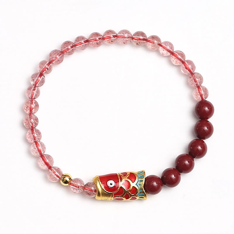 4 mm Erdbeerquarz-Glücks-Koi-Fisch-Heilarmband