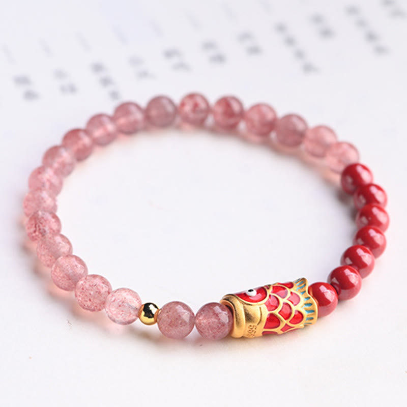 4 mm Erdbeerquarz-Glücks-Koi-Fisch-Heilarmband