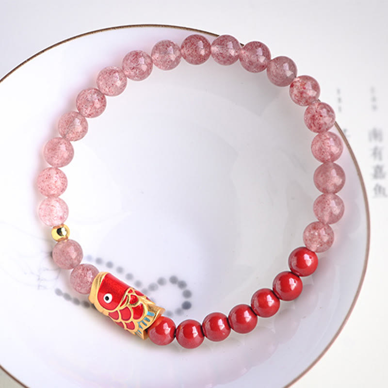 4 mm Erdbeerquarz-Glücks-Koi-Fisch-Heilarmband