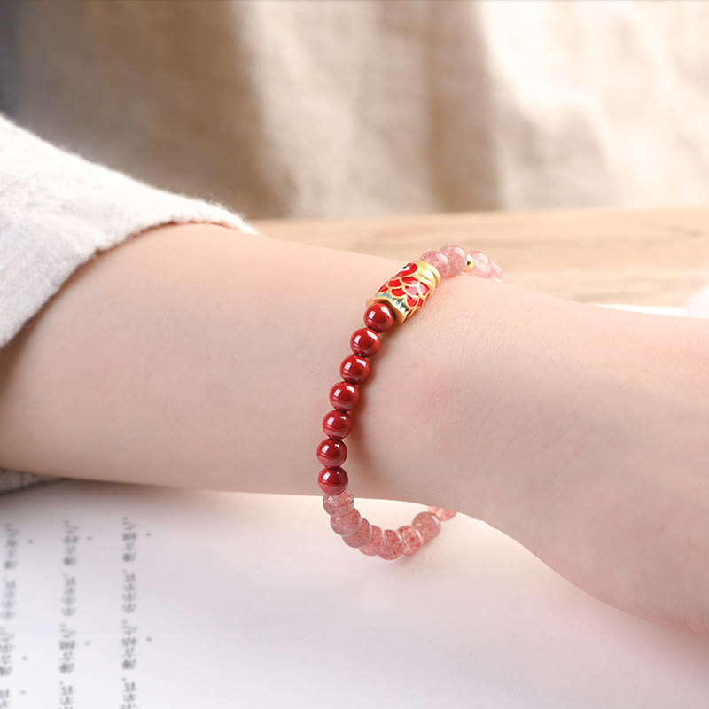 4 mm Erdbeerquarz-Glücks-Koi-Fisch-Heilarmband