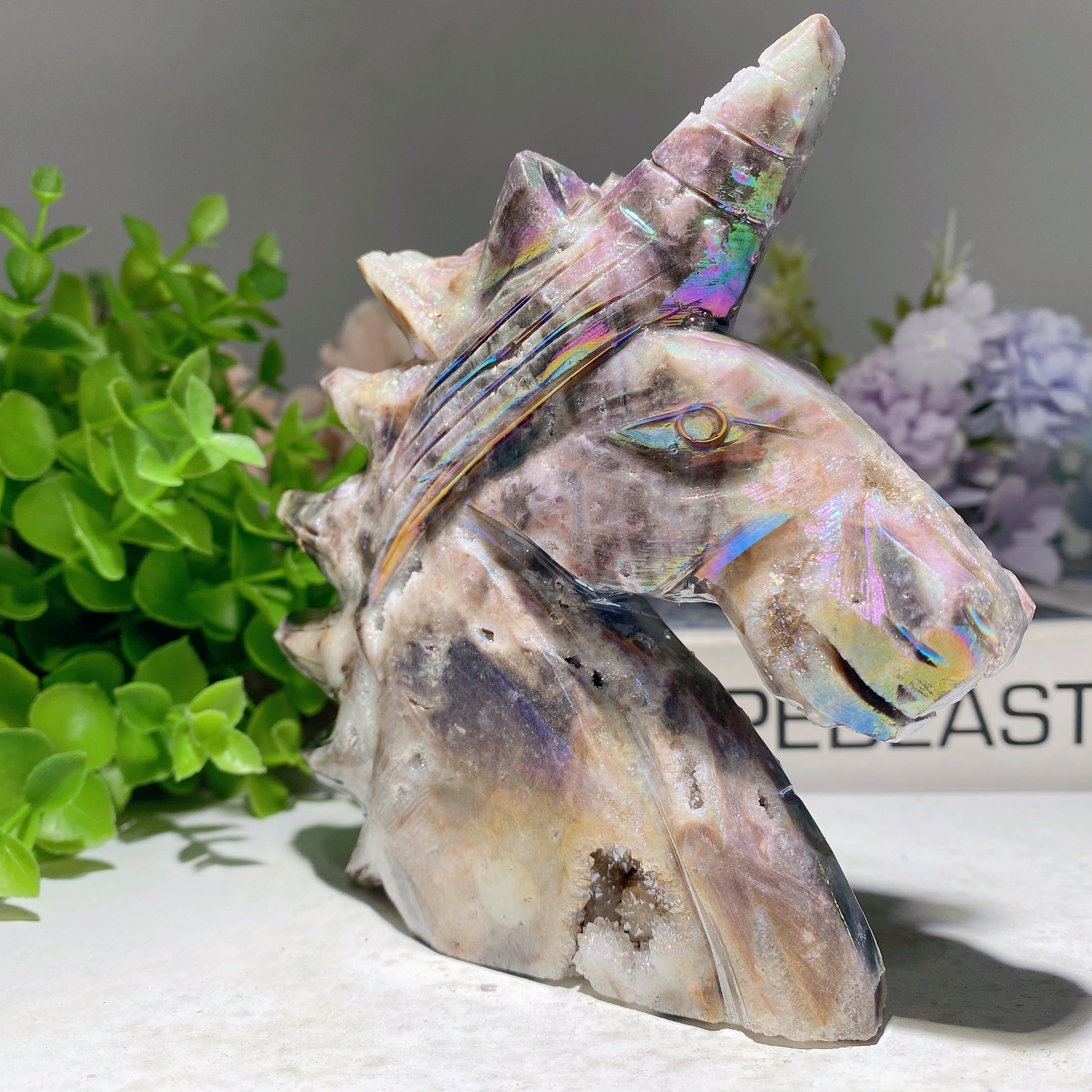 5.0" Aura Druzy Zinc Unicorn Crystal Figurine for Healing