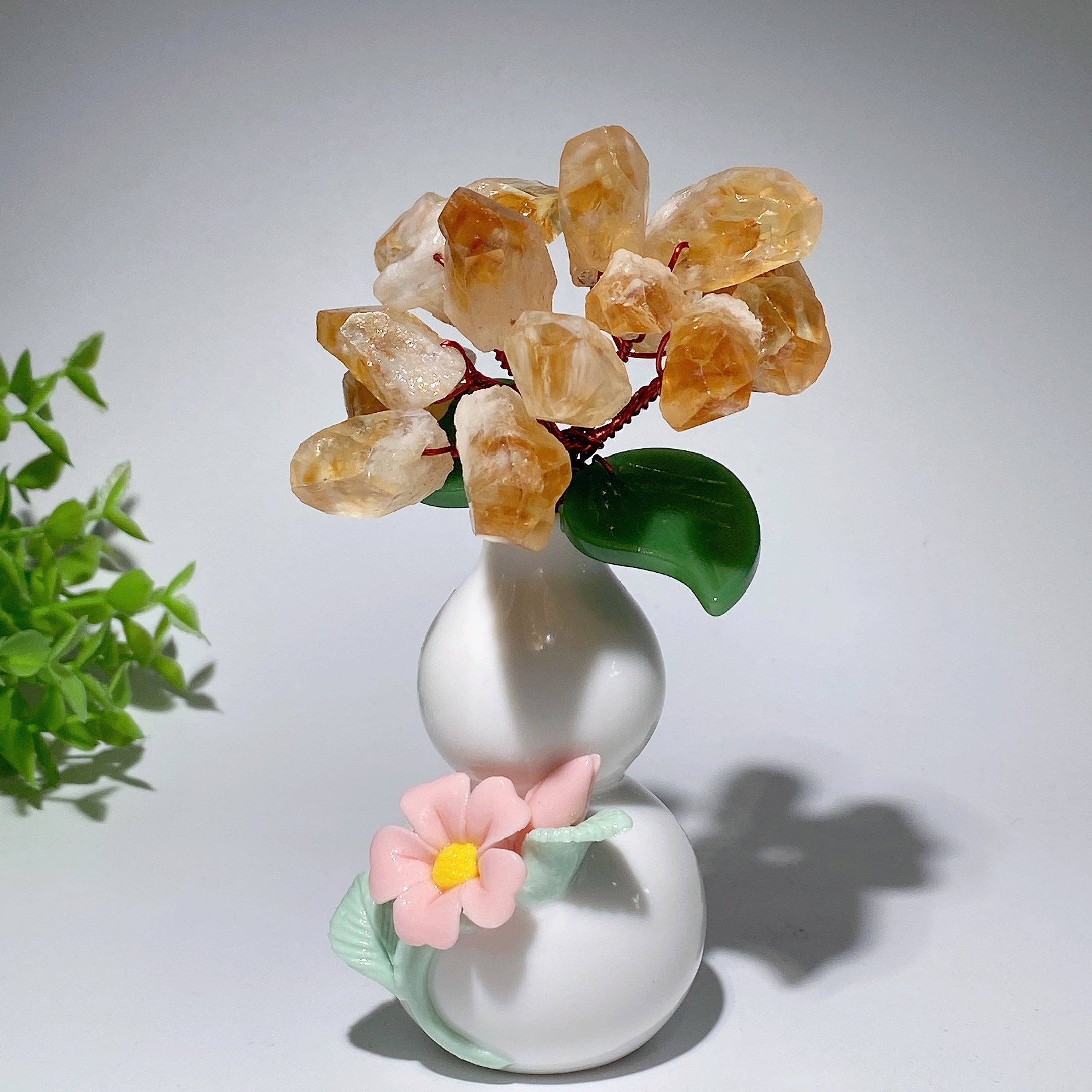 5.0in Ceramic Vase with Amethyst or Citrine Crystal Cluster