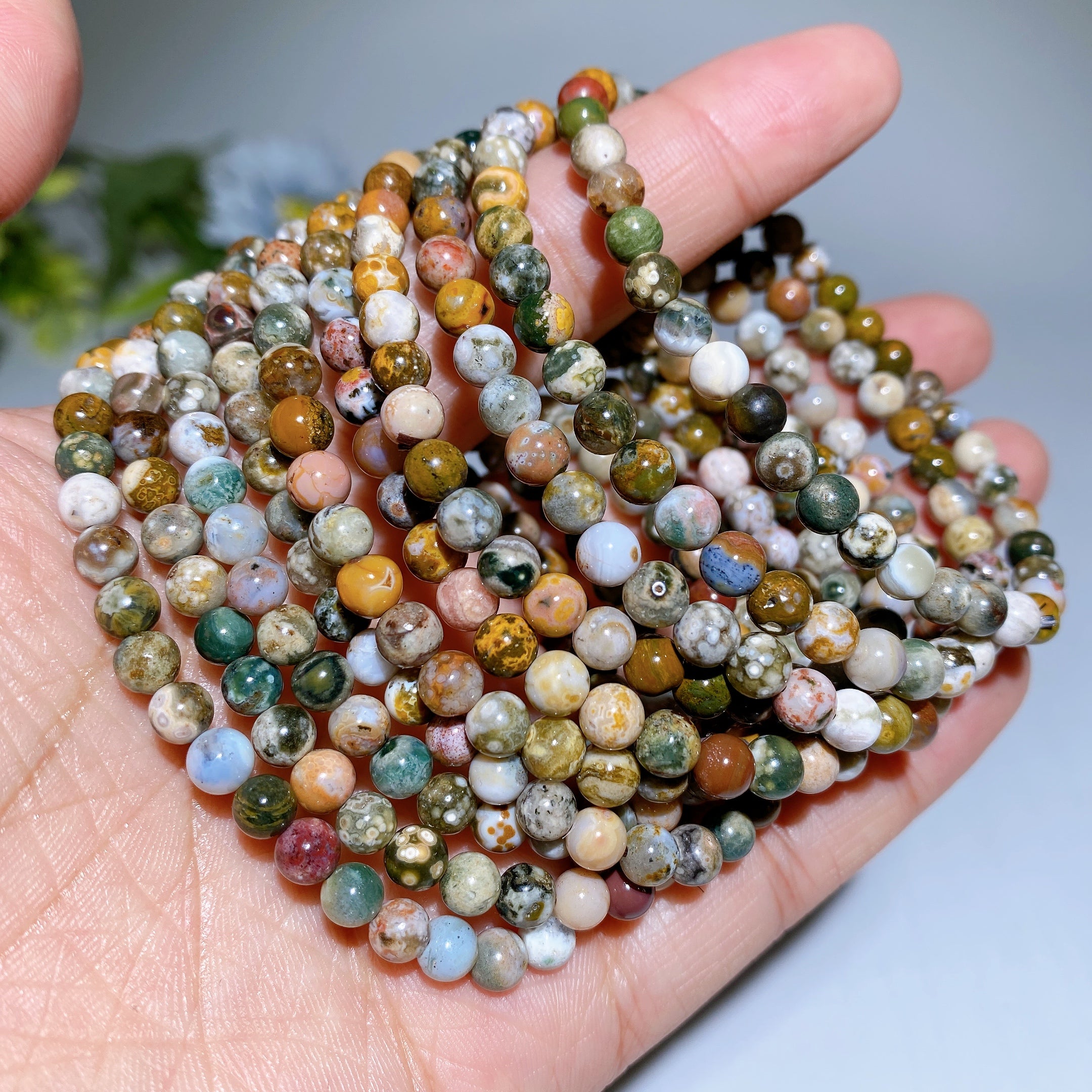 5-10mm Prehnite Moonstone & Ocean Jasper Healing Bracelet