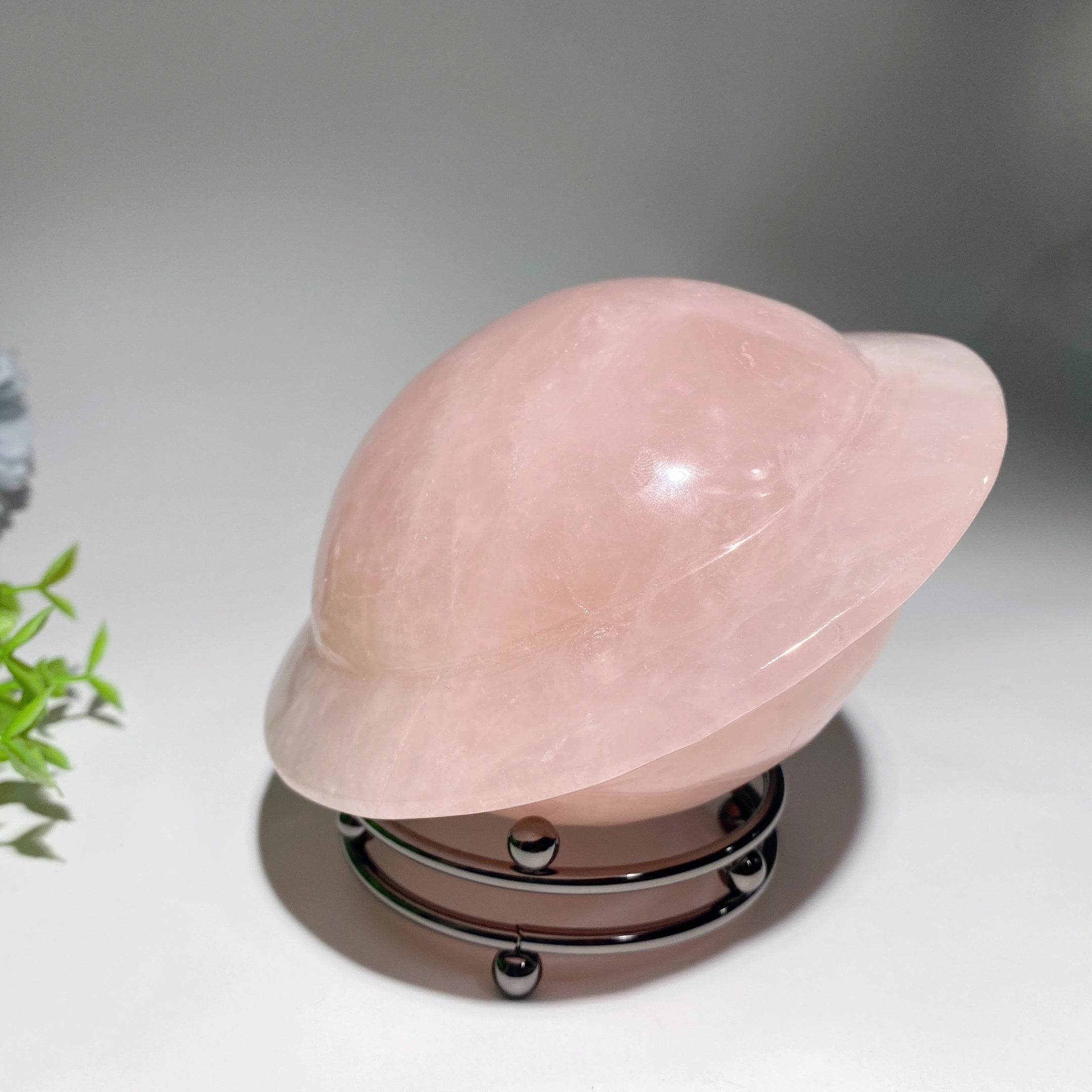5.2" Rose Quartz UFO Crystal Carving with Stand for Healing