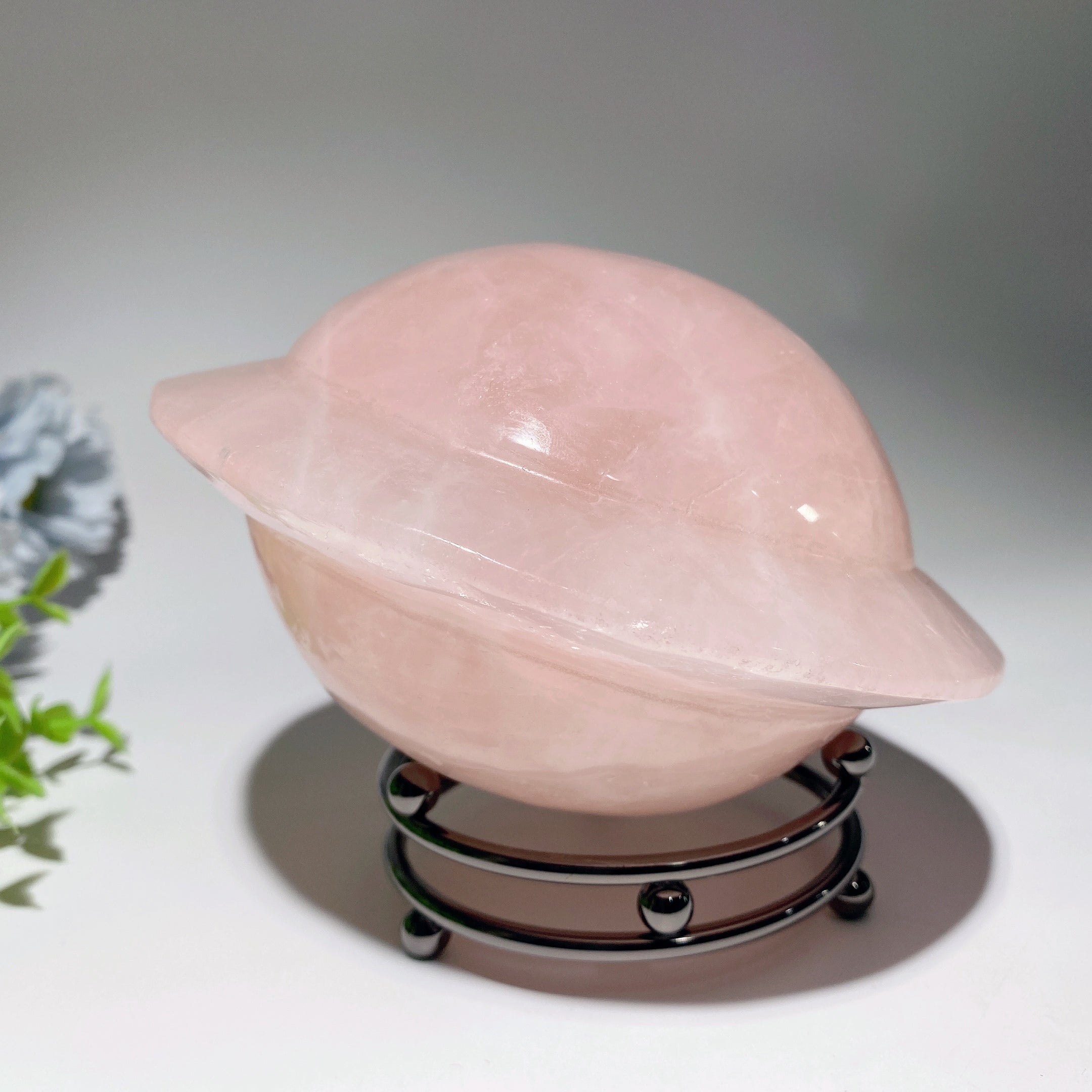 5.2" Rose Quartz UFO Crystal Carving with Stand for Healing