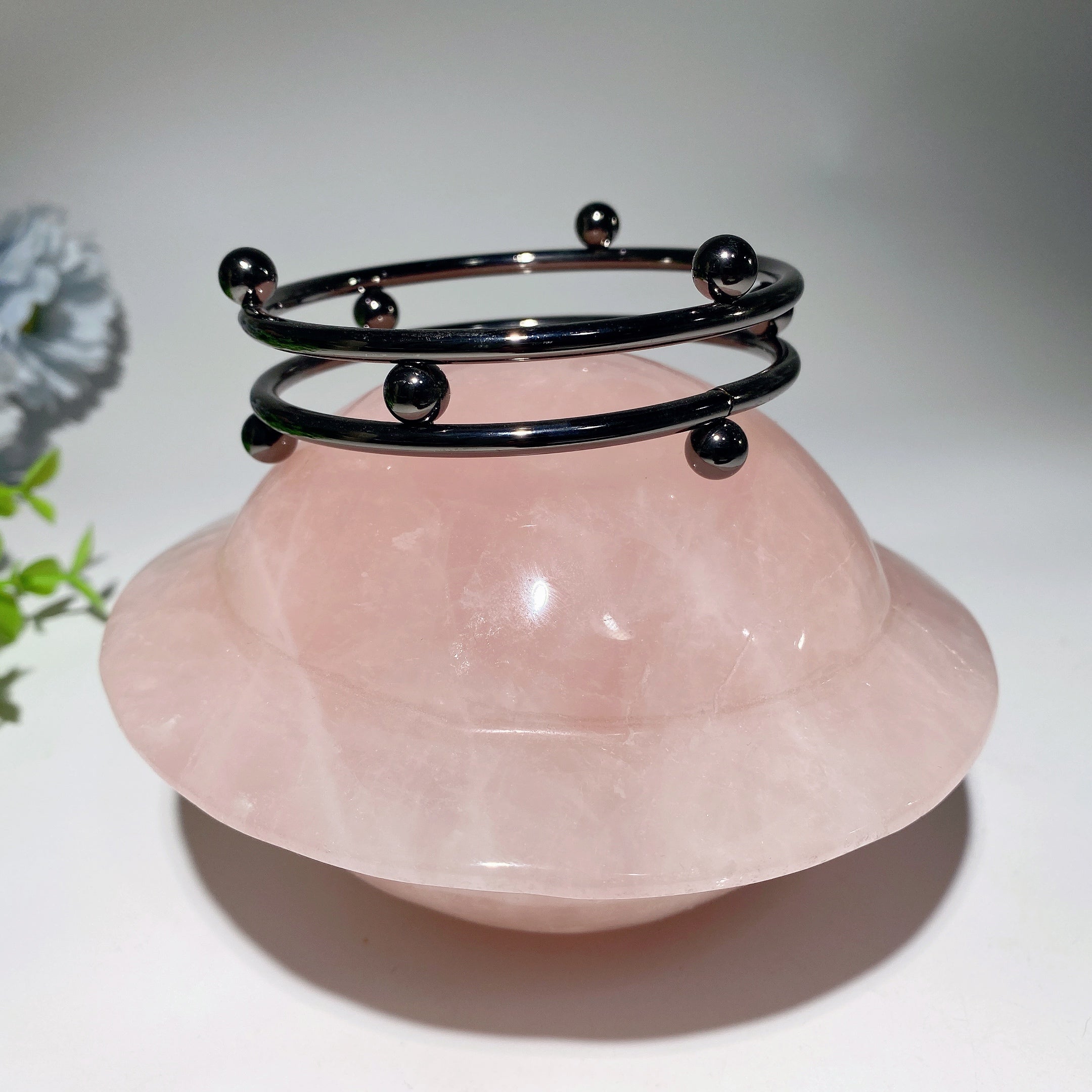 5.2" Rose Quartz UFO Crystal Carving with Stand for Healing