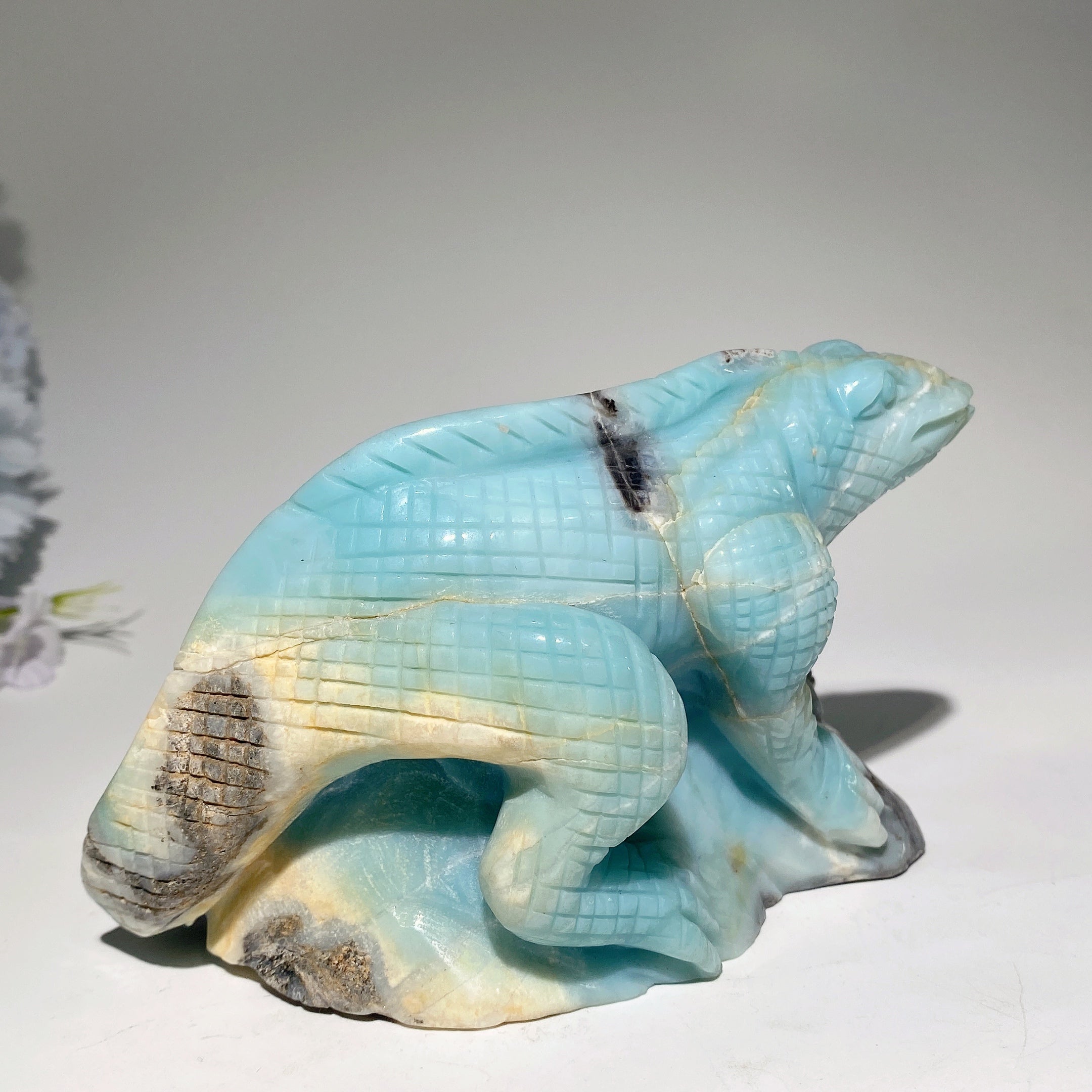 5.4" Sky Blue Crystal Lizard Carving Healing Sculpture