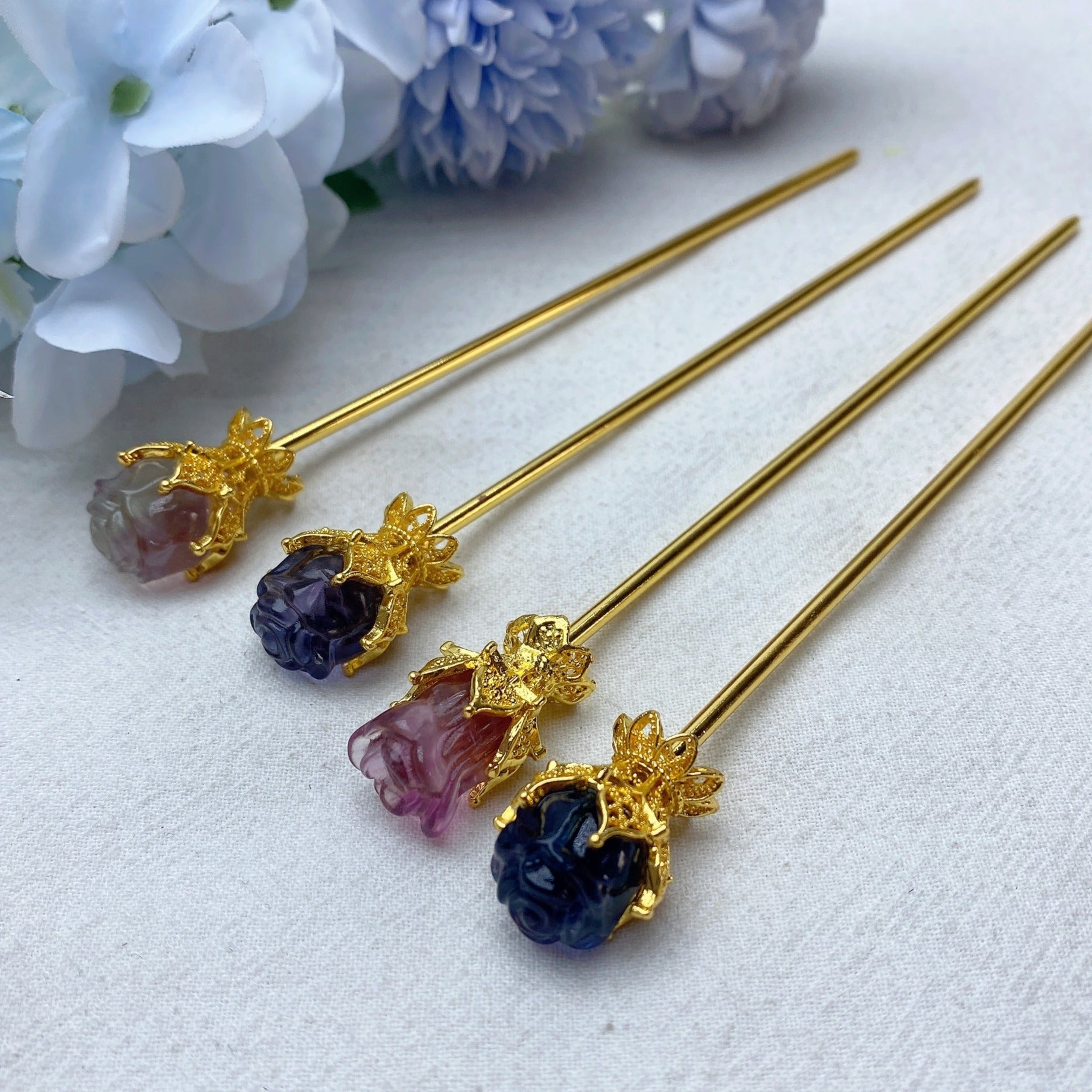 5.5 Inch Fluorite Rose Hairpin Traditional Chinese Style