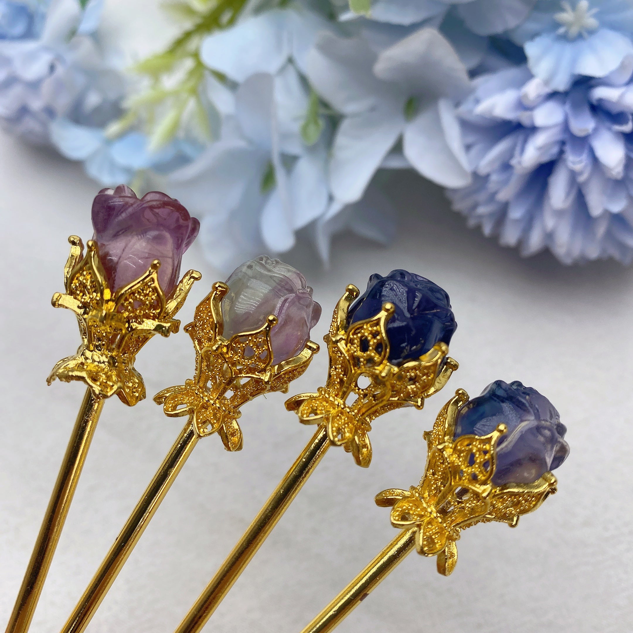 5.5 Inch Fluorite Rose Hairpin Traditional Chinese Style