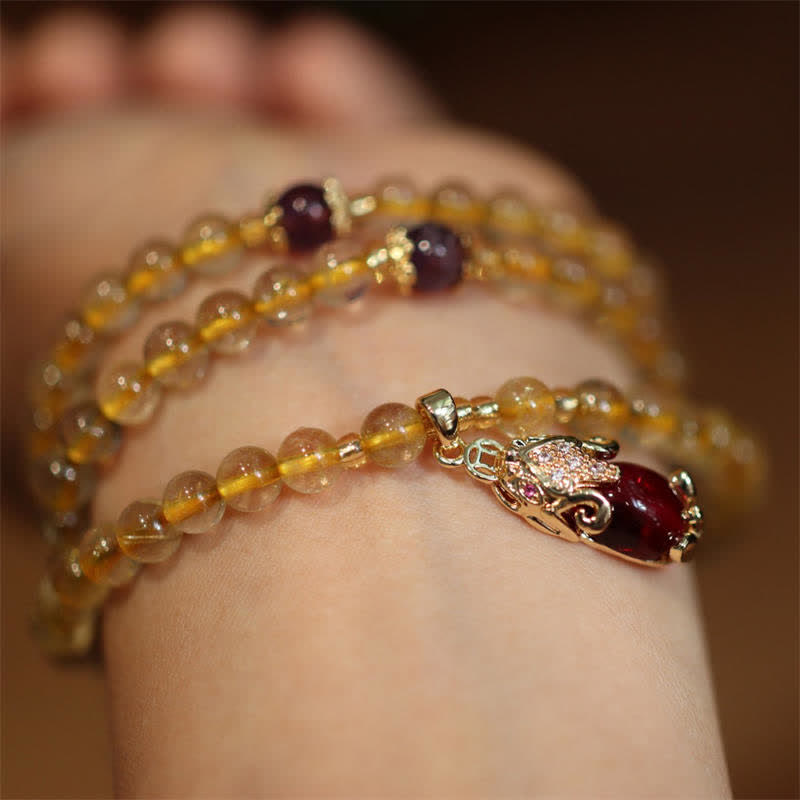 5,5 mm Citrin-Amethyst-Pixiu-Wohlstandsschutzarmband