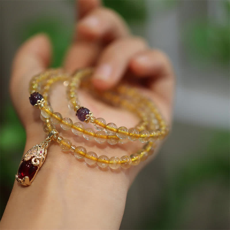 5,5 mm Citrin-Amethyst-Pixiu-Wohlstandsschutzarmband