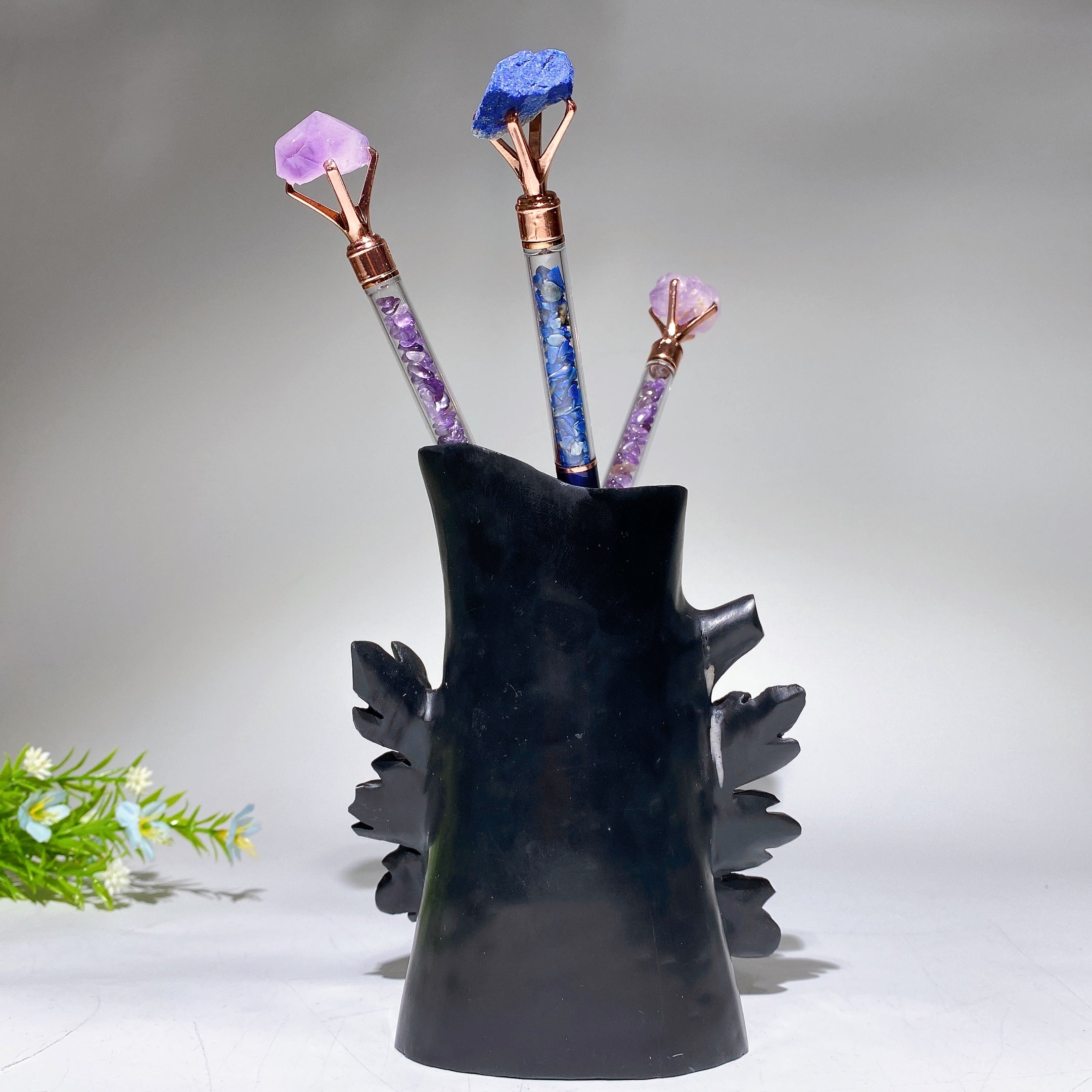 5.7" Crystal Chrysanthemum Pen Holder Sculpture