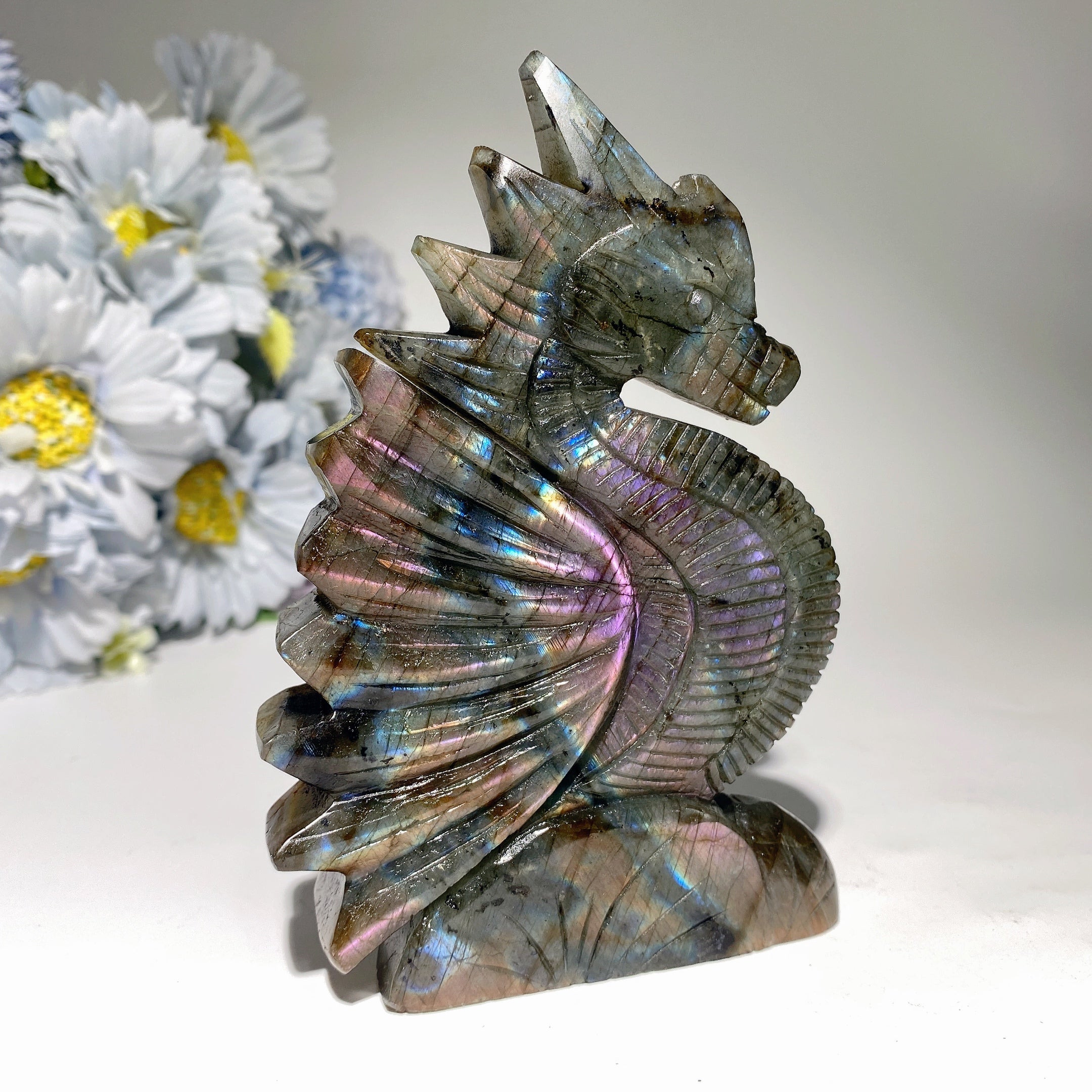 5 Inch Labradorite Dragon Crystal Carving for Healing
