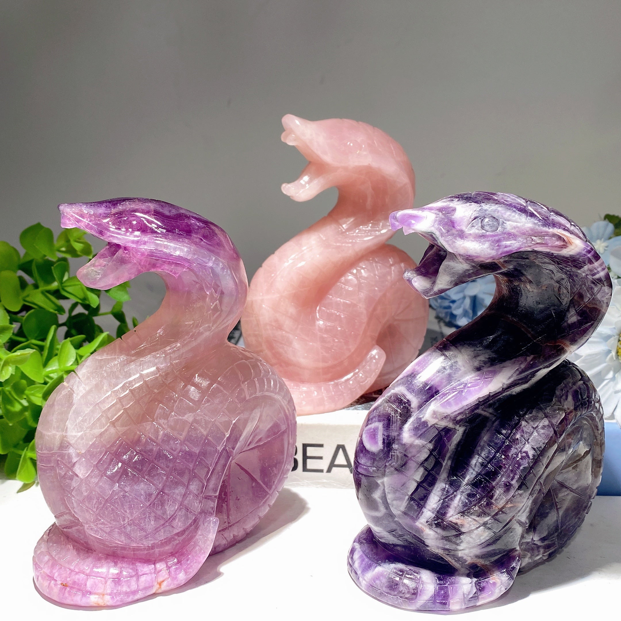 5-Inch Mixed Crystal Snake Carvings Figurines for Healing