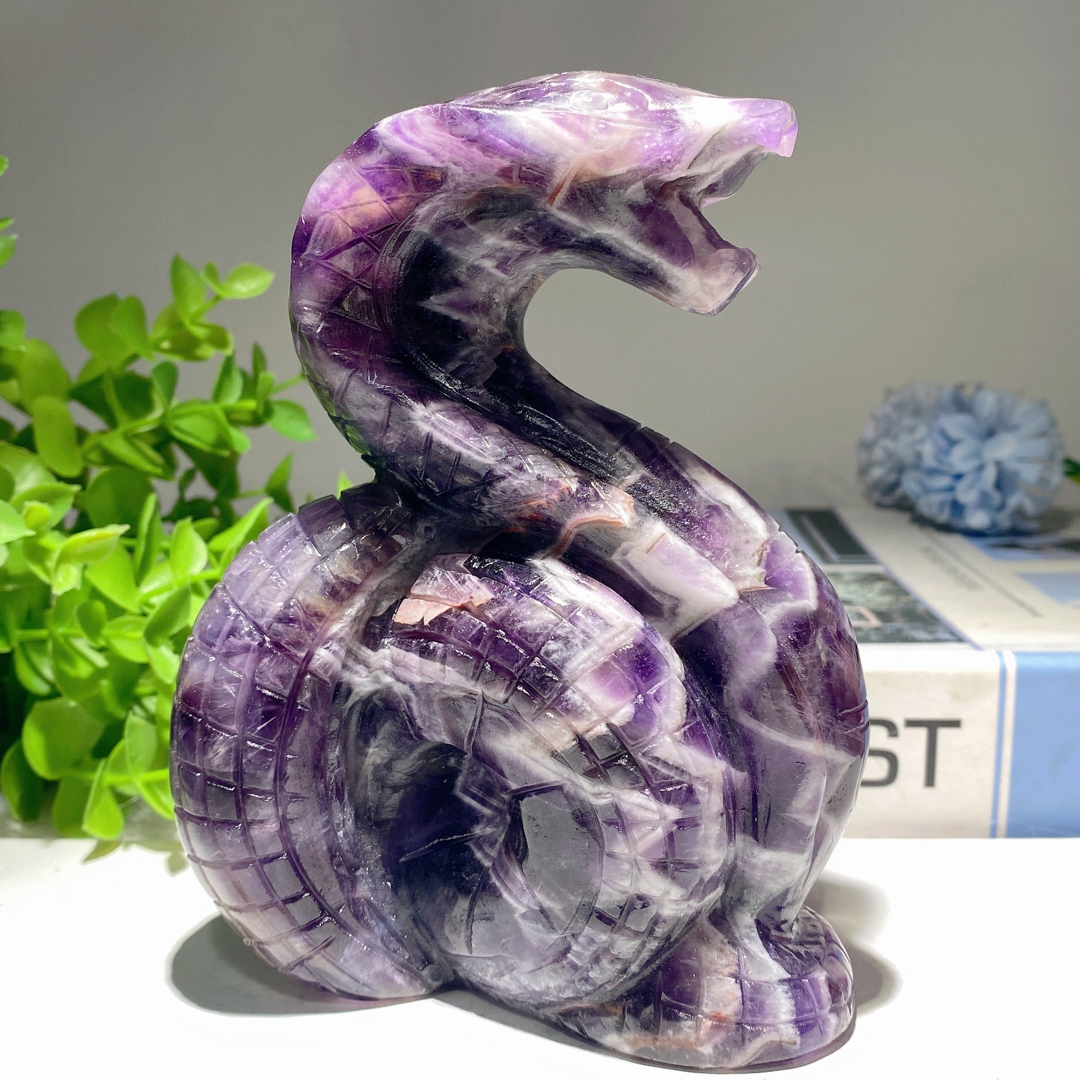 5-Inch Mixed Crystal Snake Carvings Figurines for Healing