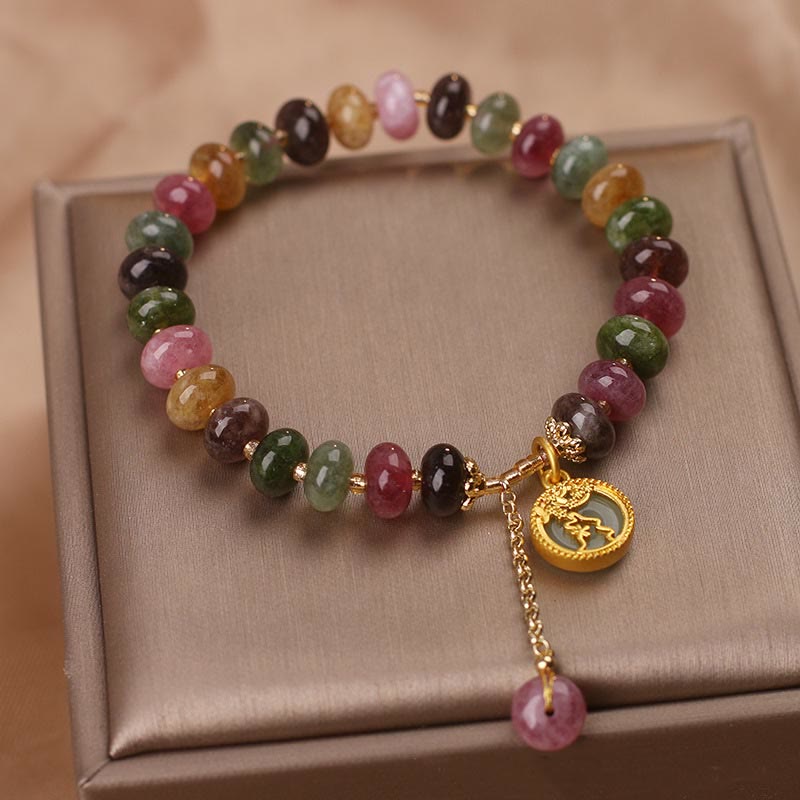 Colorful Tourmaline Love Bracelet with Rabbit Flower Charm