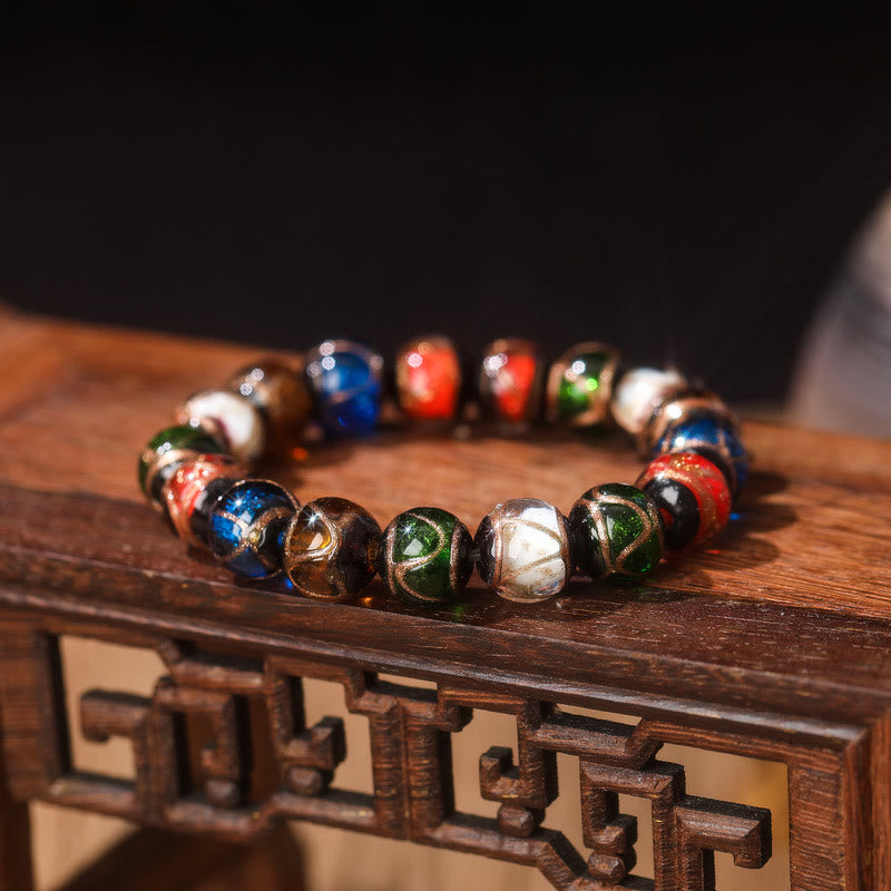Liuli Glass Bead Family Charm Bracelet 10mm - Spiritual Luck Bracelet
