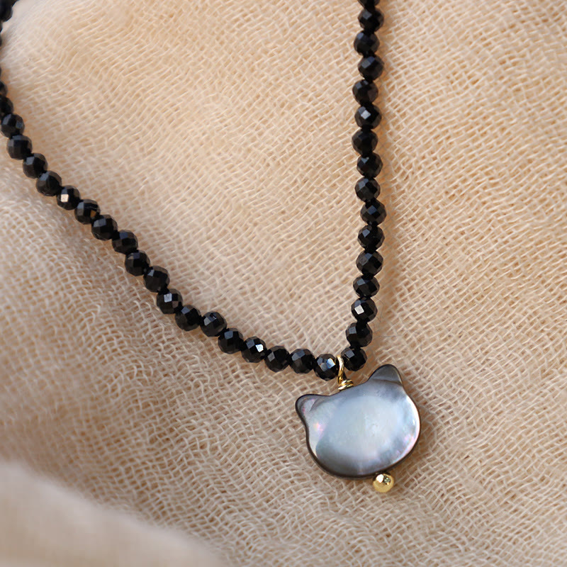 Black Spinel Cat Motivate Choker Necklace 38cm