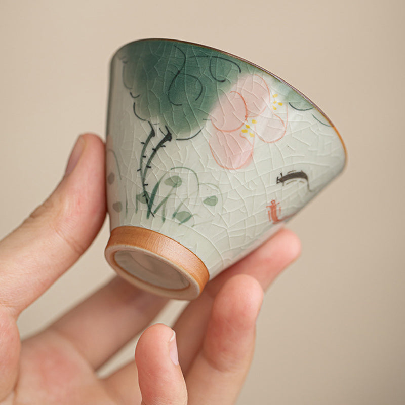 50 ml Keramik-Teetasse mit Koi-Fisch-Lotus-Design für Meditation