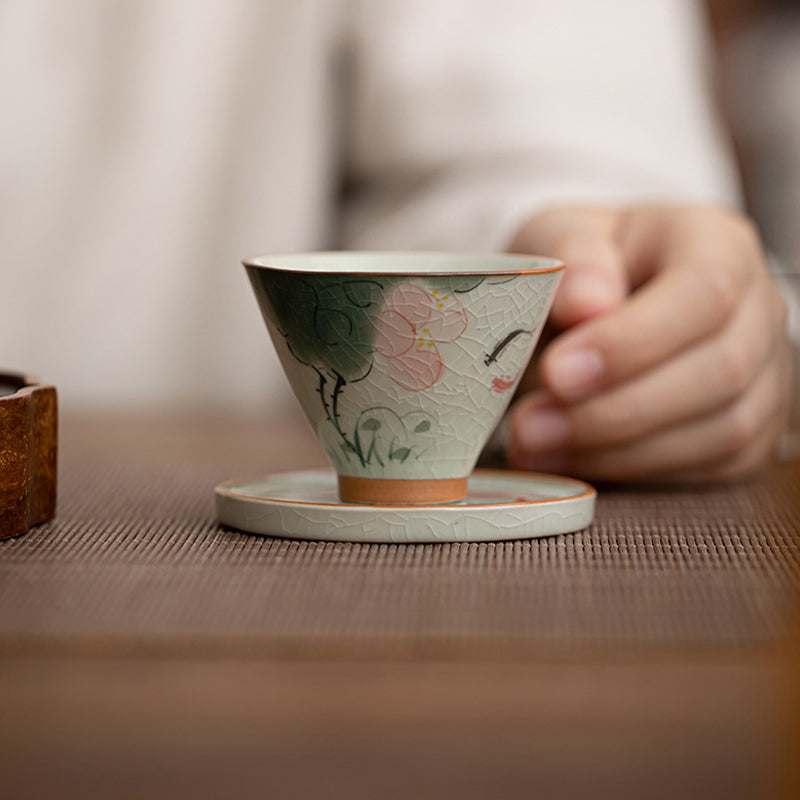 50 ml Keramik-Teetasse mit Koi-Fisch-Lotus-Design für Meditation
