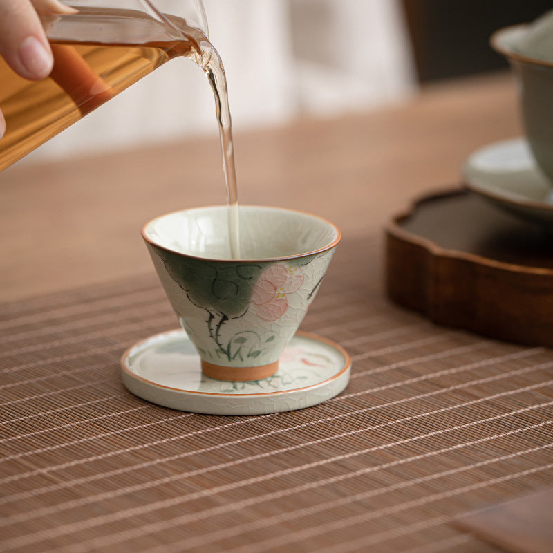 50 ml Keramik-Teetasse mit Koi-Fisch-Lotus-Design für Meditation