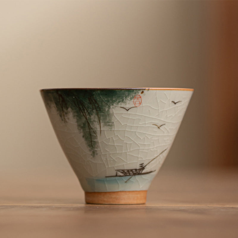 50 ml Keramik-Teetasse mit Koi-Fisch-Lotus-Design für Meditation