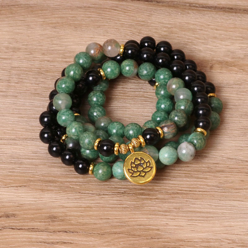 108 Beads Green Agate & Black Onyx Healing Mala Bracelet