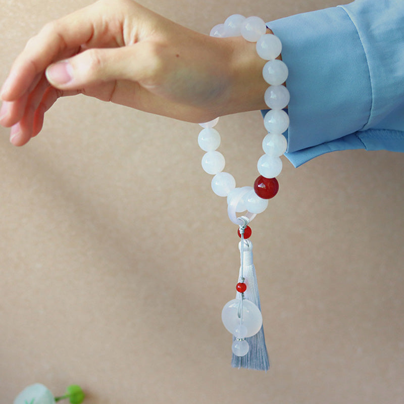 12mm & 14mm White Red Agate Luck Wrist Mala Bracelet