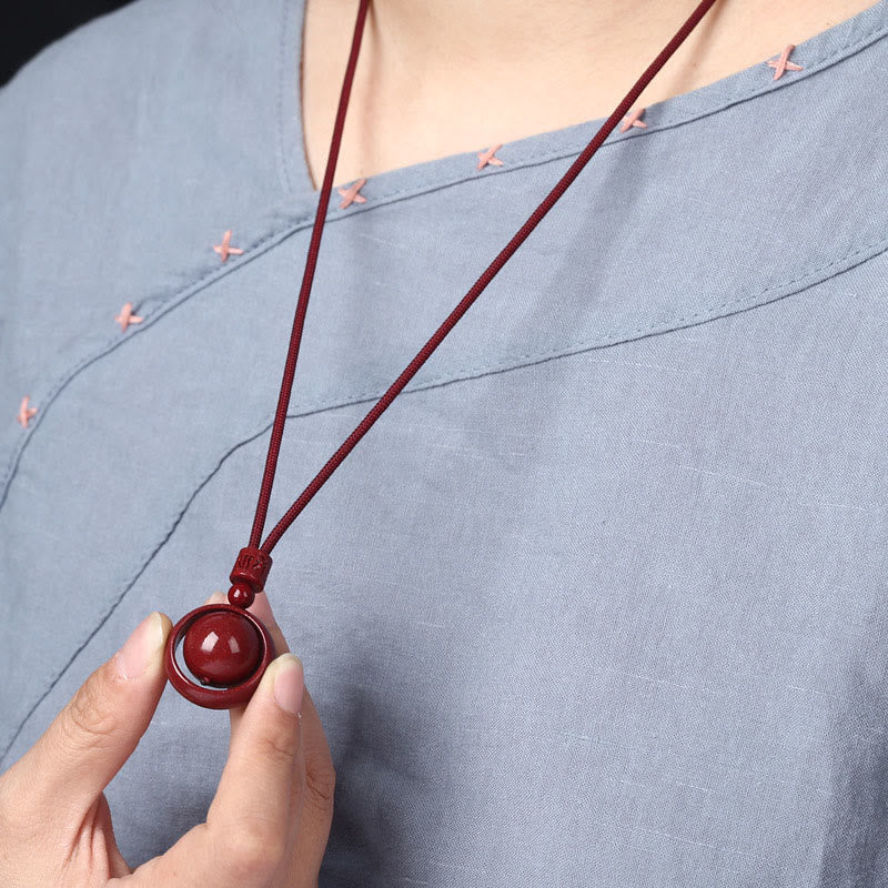 Cinnabar Om Mani Padme Hum Necklace for Blessing & Luck
