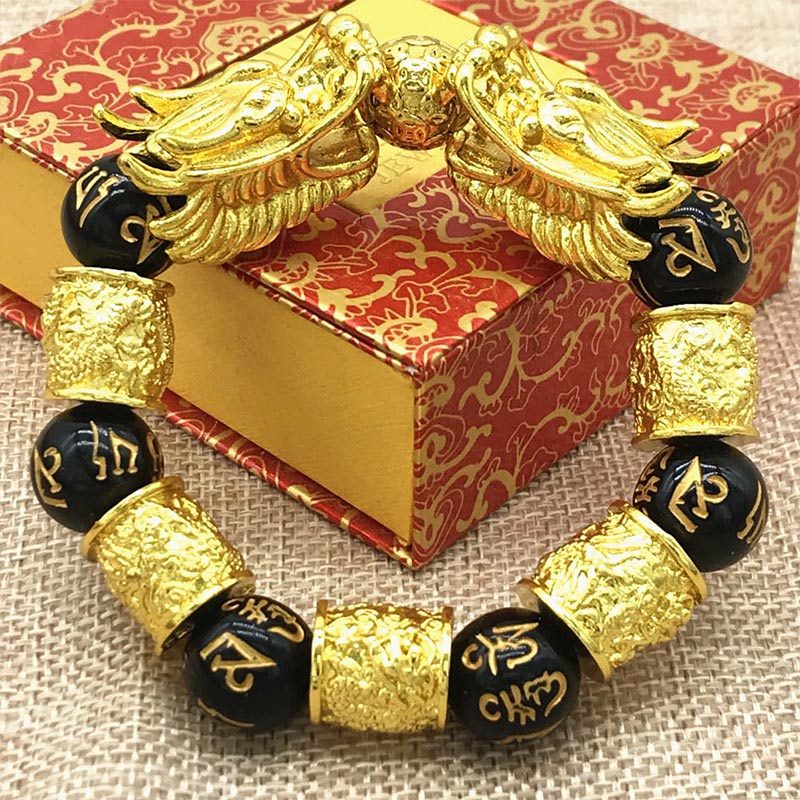 Unisex Obsidian Dragon Bracelet for Wealth & Protection