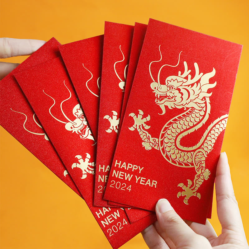 6Pcs Chinese Red Envelope Year of the Dragon Lucky Money Envelopes 2024