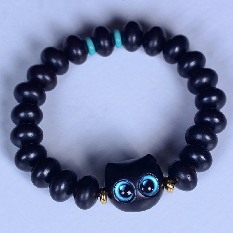 Ebony Wood Peace & Balance Bracelet with Cat Motif