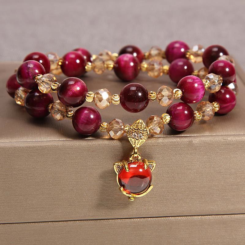 8mm Tiger Eye Pixiu Fox Double Wrap Protection Bracelet