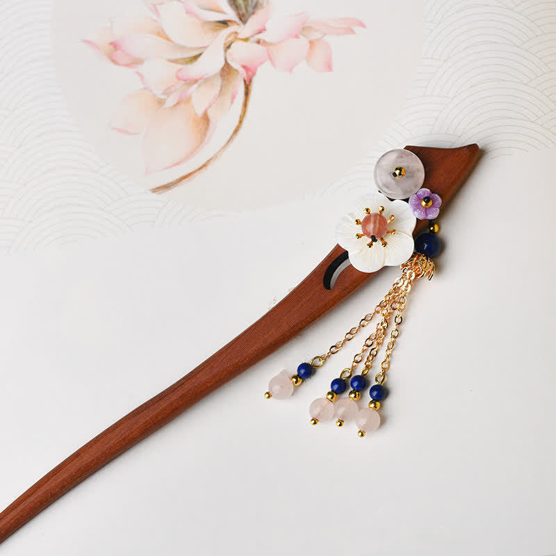 Red Sandalwood Pink Crystal Healing Hairpin | Chinese Charm