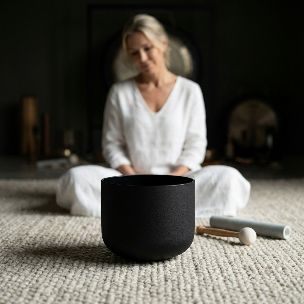 528 Hz C-Ton-Klangschale aus schwarzem Kristall