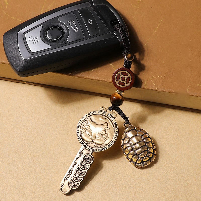 Pixiu Copper Coin Yin Yang Bagua Handmade Key Chain